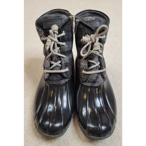 Sperry Duckboot Waterproof Black Plaid Upper Size 9